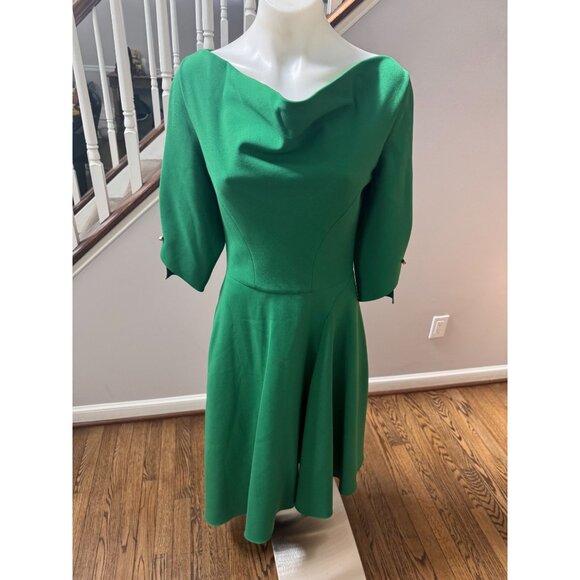 NWT Osman Eliza Asymmetric Crepe Hem Dress in Green Size 8 UK 4 US - Picture 4 of 7
